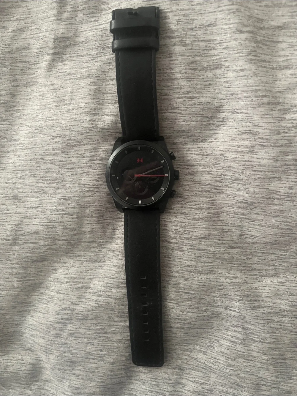 MVMT Men's Black Watch with Red Accents and Black Leather Strap